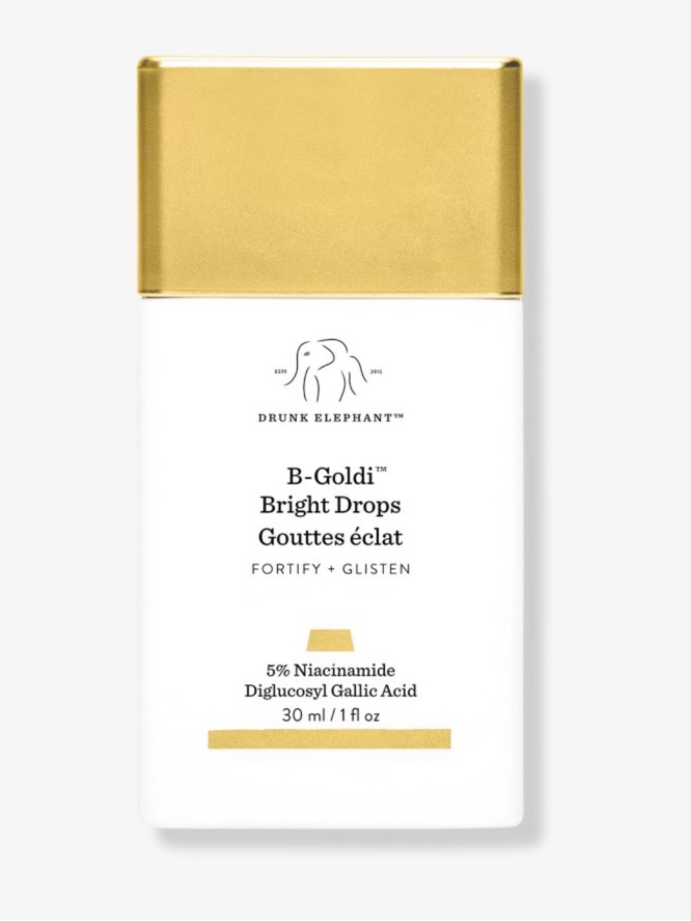 Drunk Elephant B-Goldi Bright Drops – White and Gold Bottle